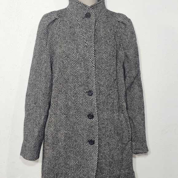 Herringbone Coat Blazer Black and White Pure Wool Button Size 9/10 (Medium) - Picture 6 of 14